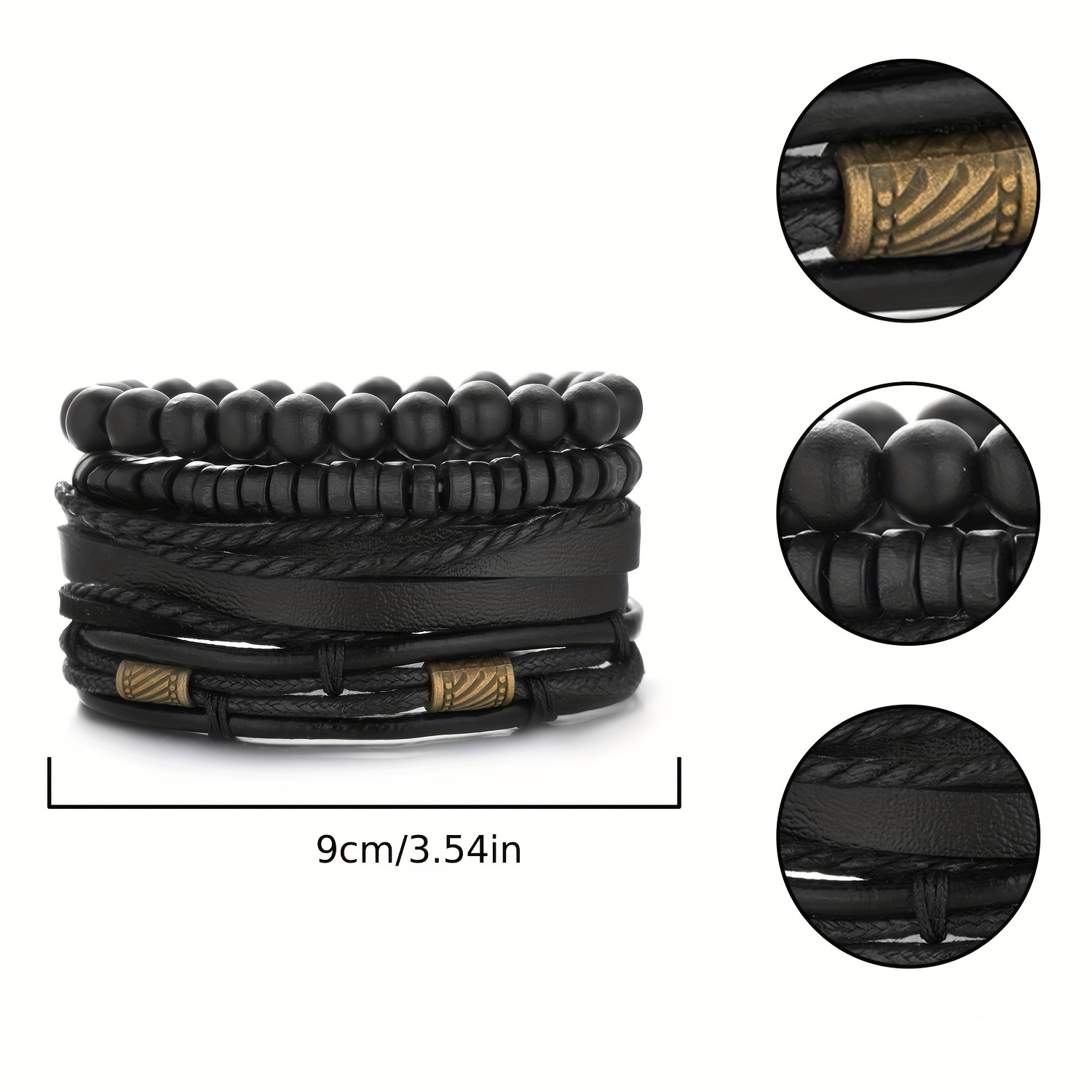 Men's Beaded Leather Combination Bracelet Set